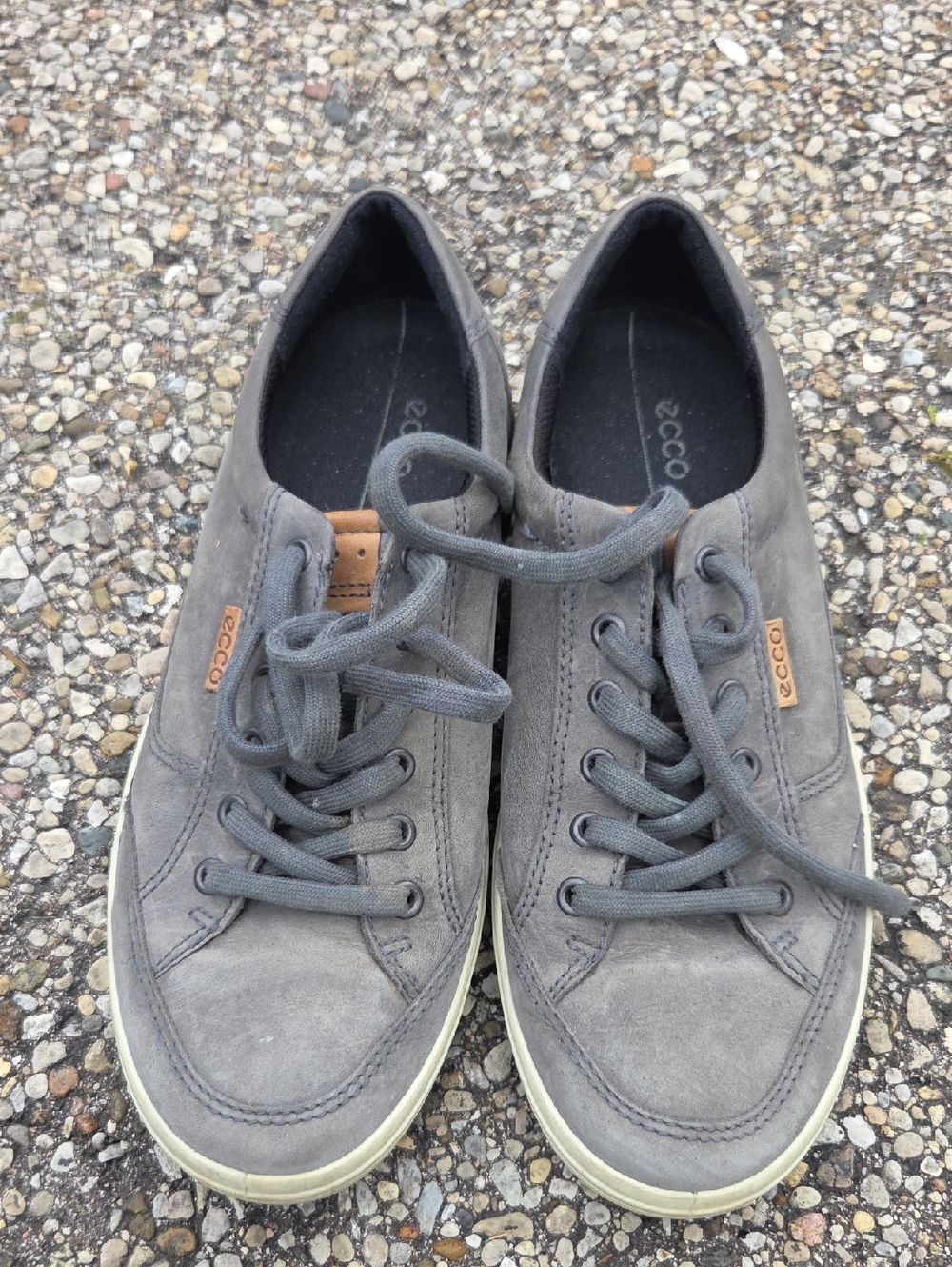 Ecco Men's Gray Suede Lace-Up Sneakers with Tan Accent